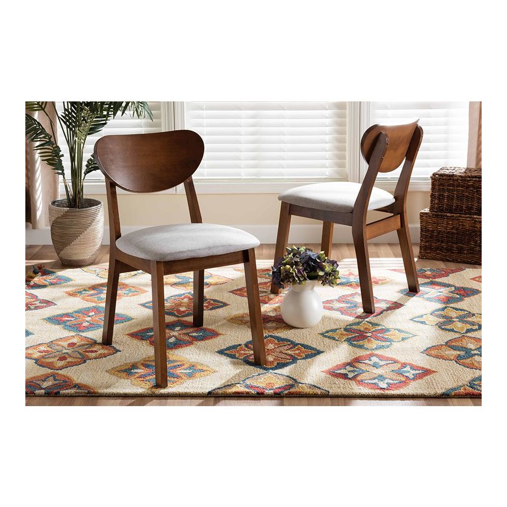 Grey Fabric Upholstered and Walnut Brown Finished Wood 2-Piece Dining Chair Set. Picture 17