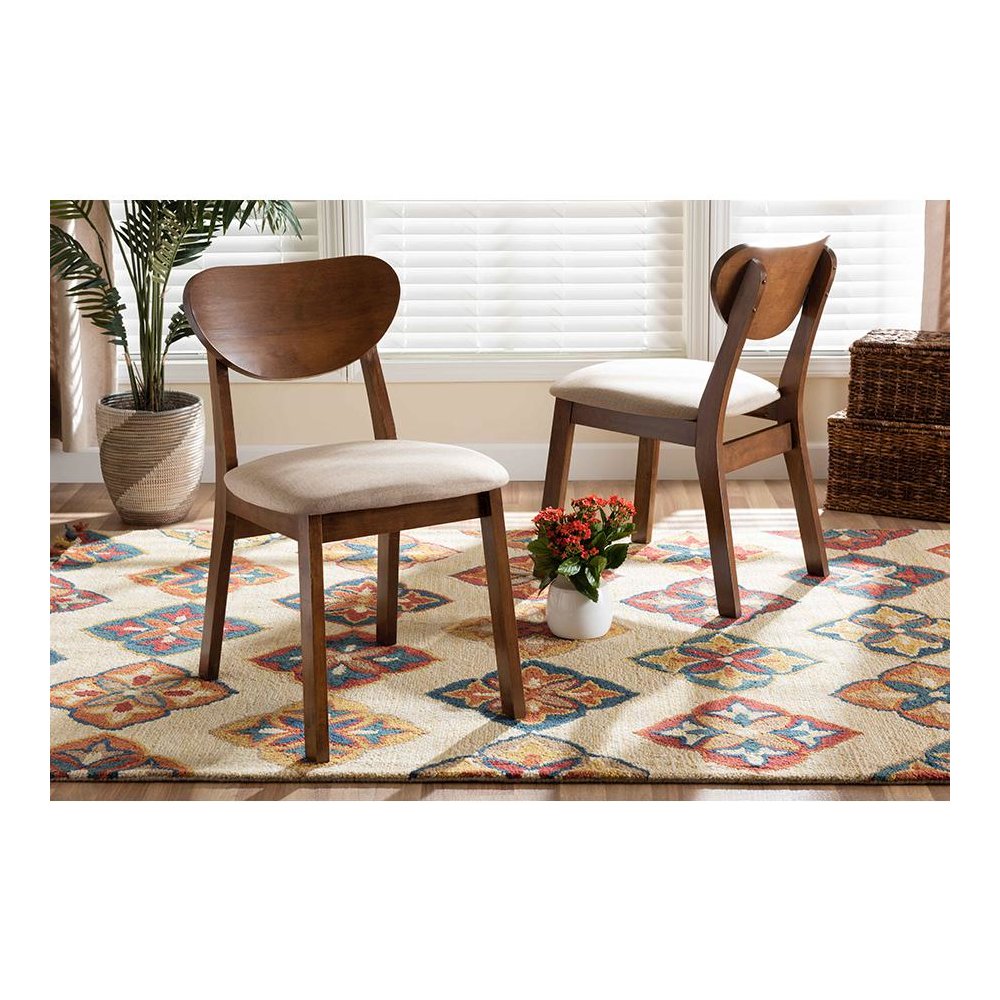 Sand Fabric Upholstered and Walnut Brown Finished Wood 2-Piece Dining Chair Set. Picture 17