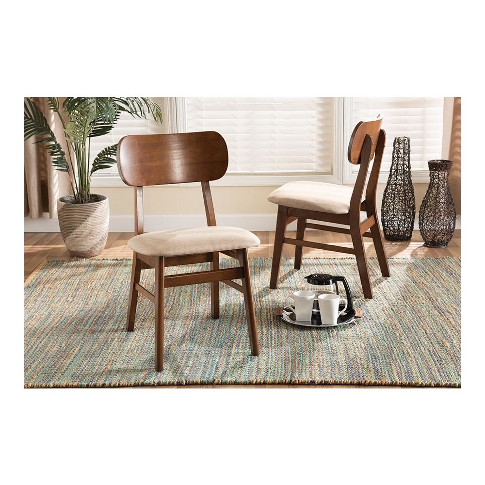 Sand Fabric Upholstered and Walnut Brown Finished Wood 2-Piece Dining Chair Set. Picture 17