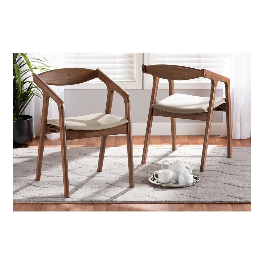 Leather Upholstered and Walnut Brown Finished Wood 2-Piece Dining Chair Set. Picture 19