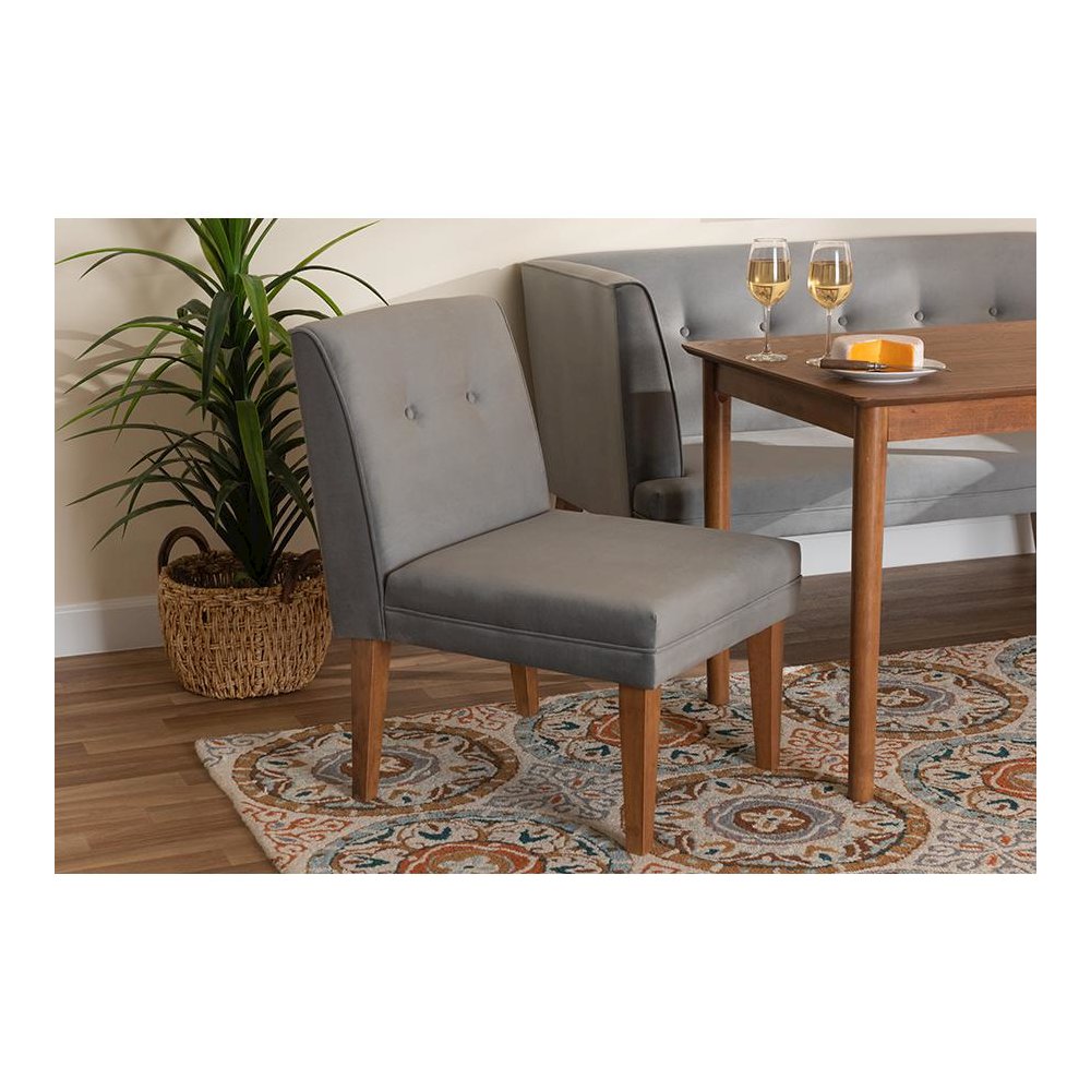 Grey Velvet Upholstered and Walnut Brown Finished Wood Dining Chair. Picture 21