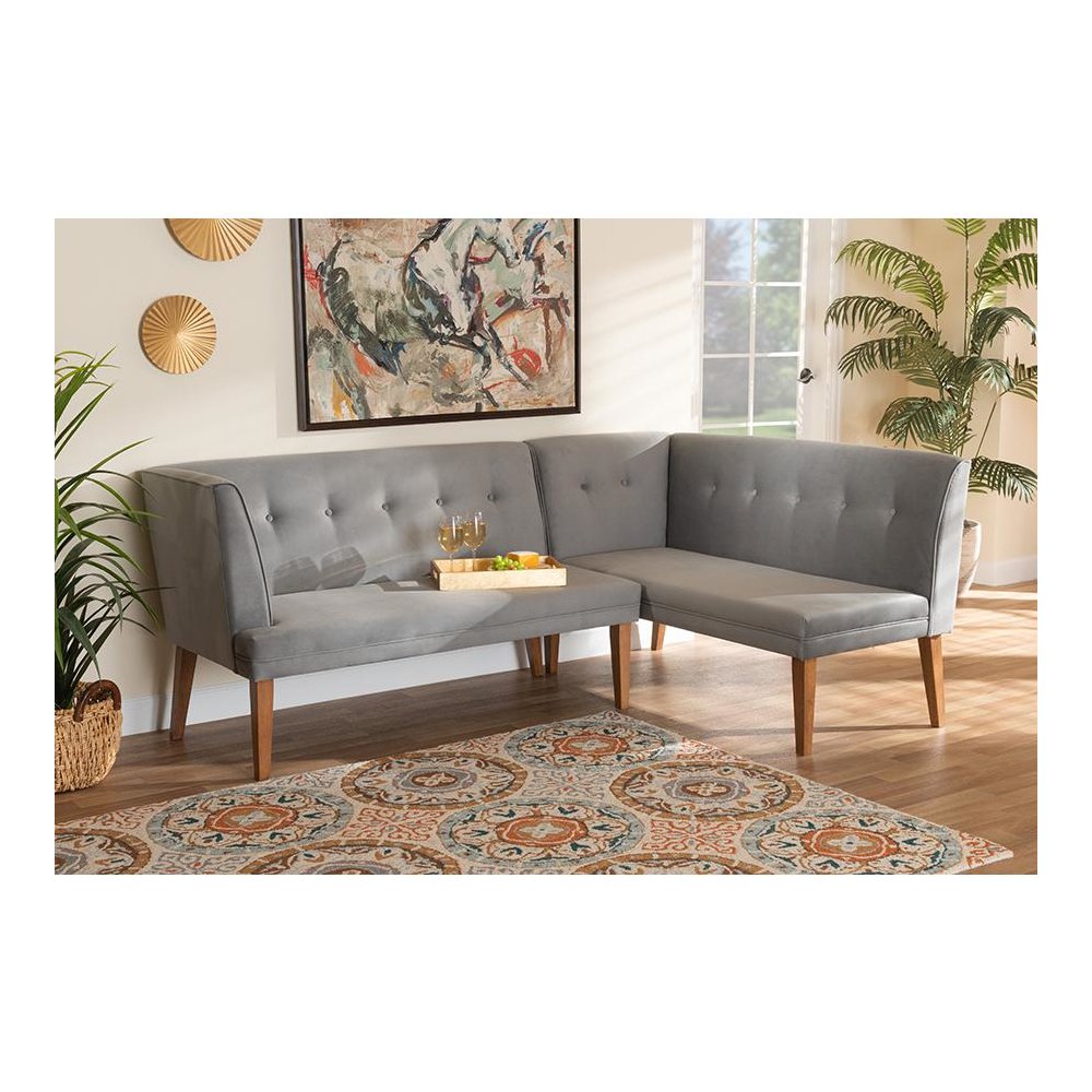 Walnut Brown Finished Wood 2-Piece Dining Nook Banquette Set. Picture 19