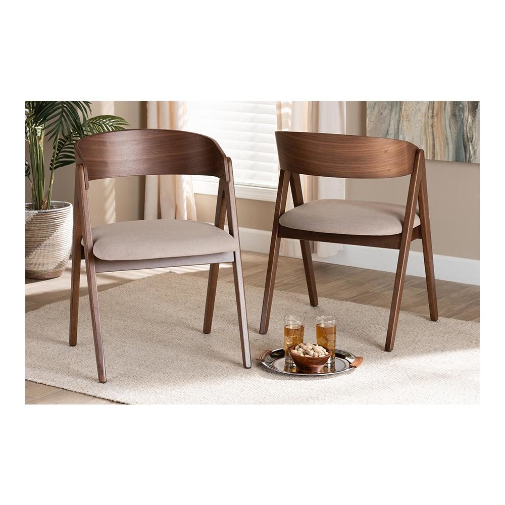 Beige Fabric Upholstered and Walnut Brown Finished Wood 2-Piece Dining Chair Set. Picture 19