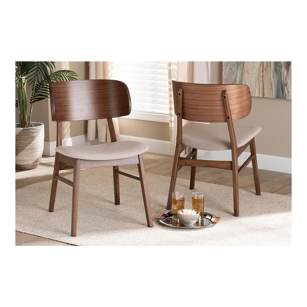 Beige Fabric Upholstered and Walnut Brown Finished Wood 2-Piece Dining Chair Set. Picture 19