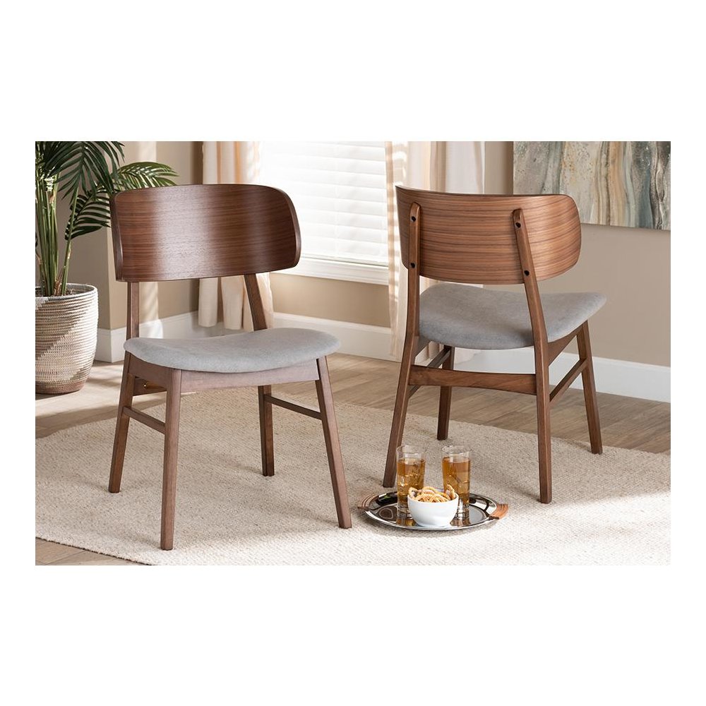 Grey Fabric Upholstered and Walnut Brown Finished Wood 2-Piece Dining Chair Set. Picture 19