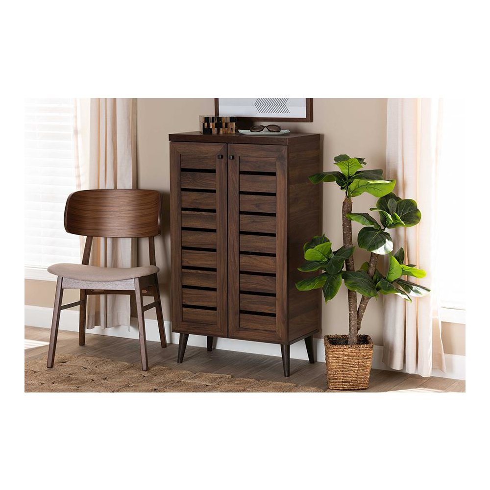 Walnut Brown Finished Wood 2-Door Shoe Storage Cabinet. Picture 23