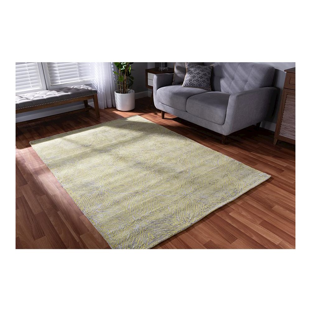 Lime Green and Grey Hand-Tufted Viscose Blend Area Rug. Picture 9