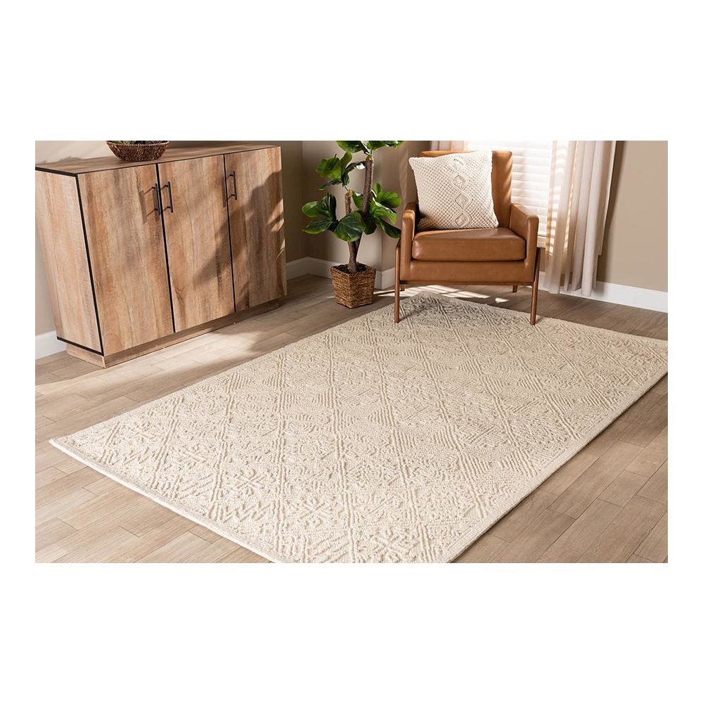 Baxton Studio Meltem Modern and Contemporary Ivory Handwoven Wool Area Rug. Picture 9