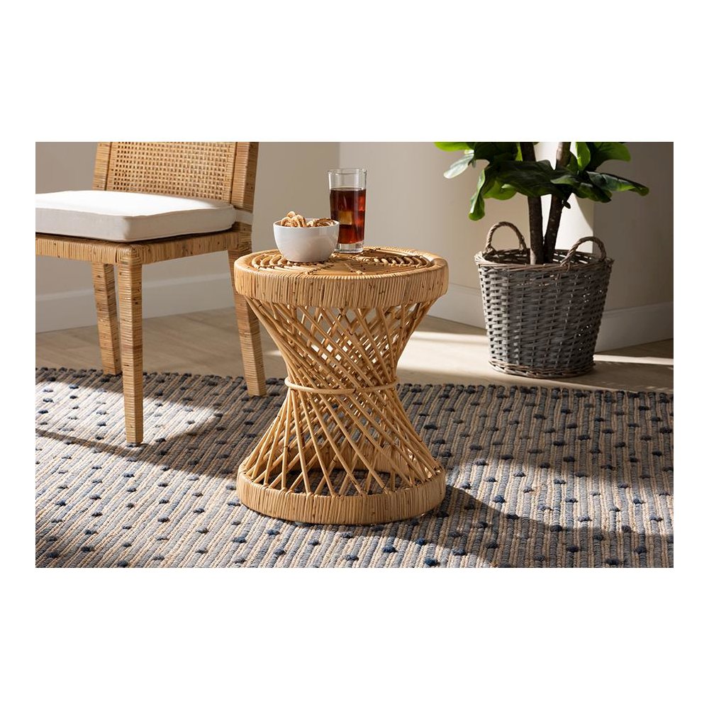 bali & pari Seville Modern and Contemporary Natural Finished Rattan End Table. Picture 13