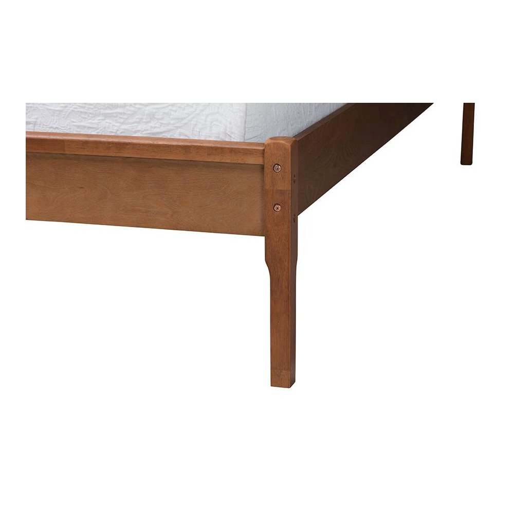 Walnut Brown Finished Wood and Natural Rattan Queen Size Platform Bed. Picture 5