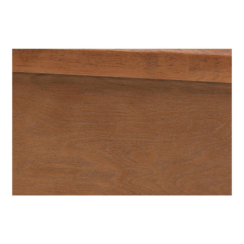 Walnut Brown Finished Wood and Natural Rattan Queen Size Platform Bed. Picture 6