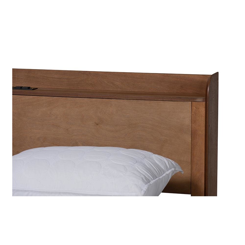 Walnut Brown Finished Wood Queen Size Platform Bed with Charging Station. Picture 4