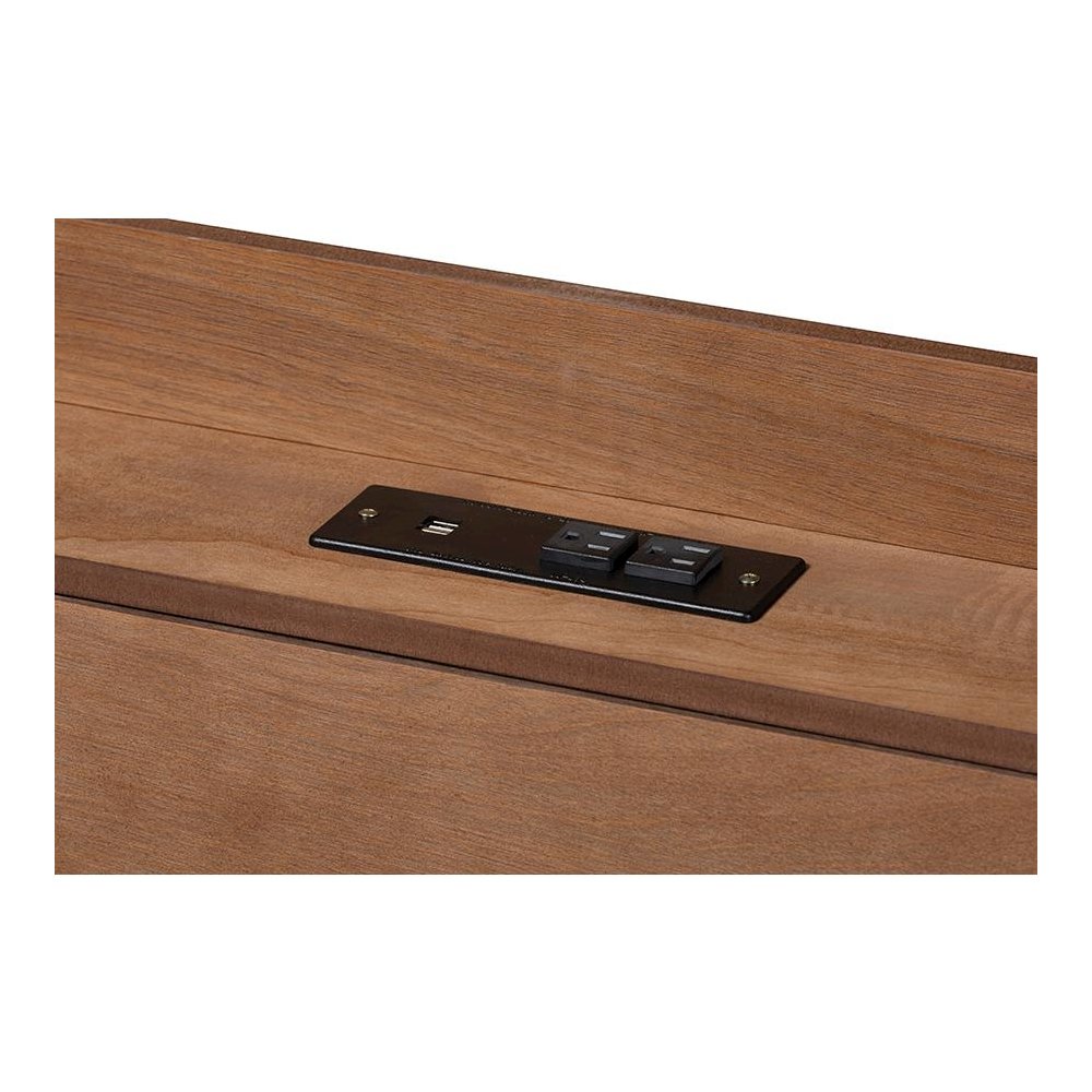 Walnut Brown Finished Wood Queen Size Platform Bed with Charging Station. Picture 6