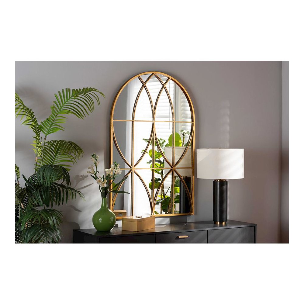 Celerina Modern and Contemporary Gold Finished Metal Accent Wall Mirror. Picture 9