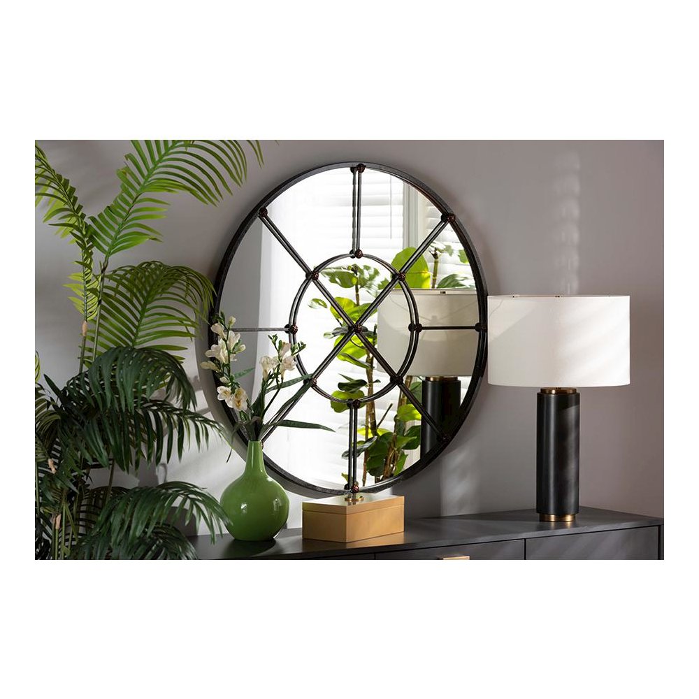 Ohara Modern and Contemporary Black Finished Metal Accent Wall Mirror. Picture 9