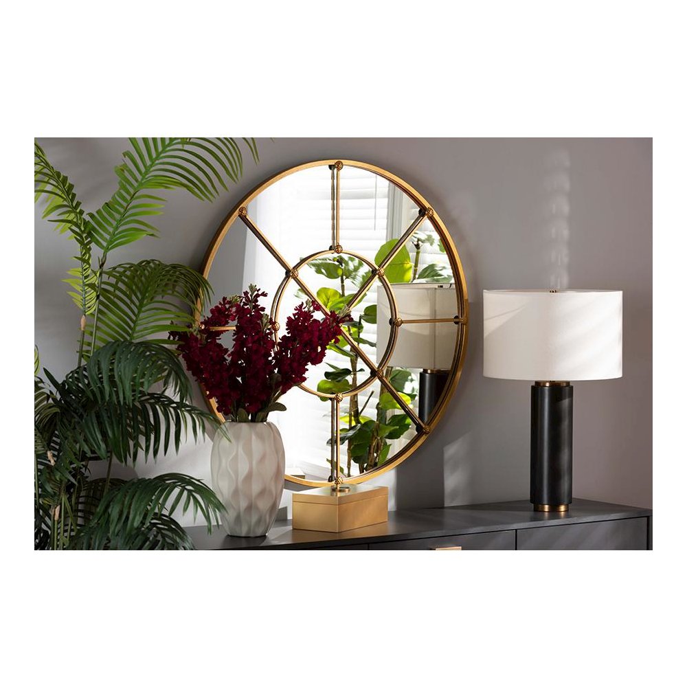 Ohara Modern and Contemporary Gold Finished Metal Accent Wall Mirror. Picture 9