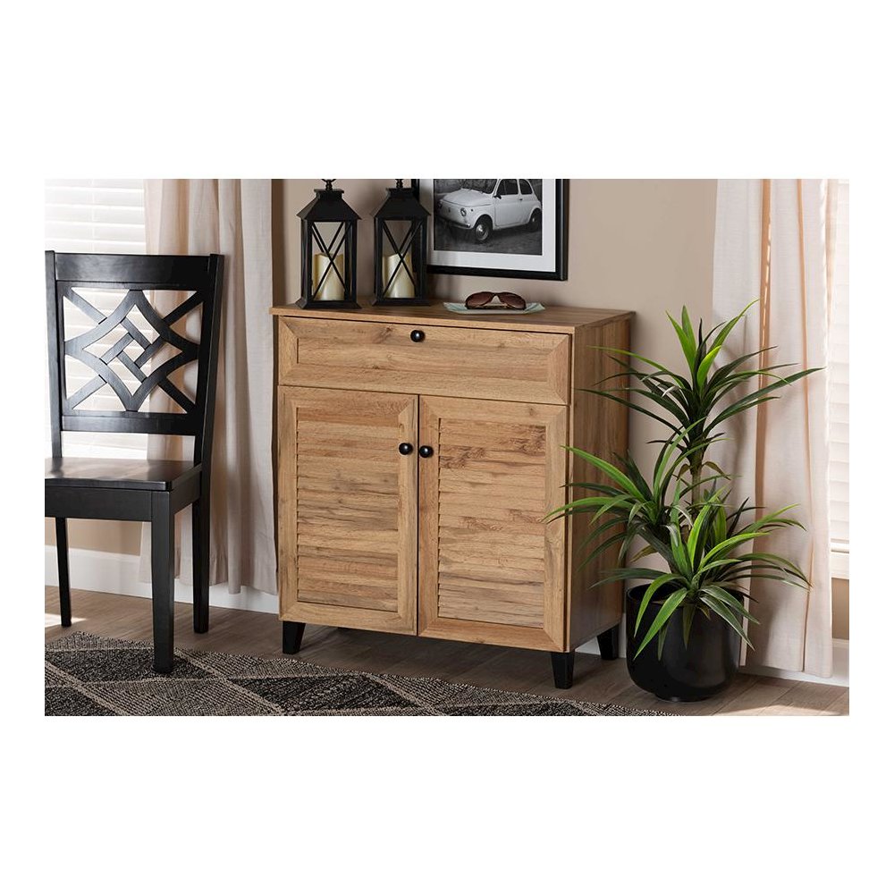 Oak Brown Finished Wood 1-Drawer Shoe Storage Cabinet. Picture 25