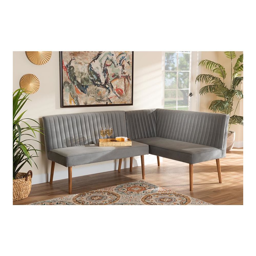 Walnut Brown Finished Wood 2-Piece Dining Nook Banquette Set. Picture 19