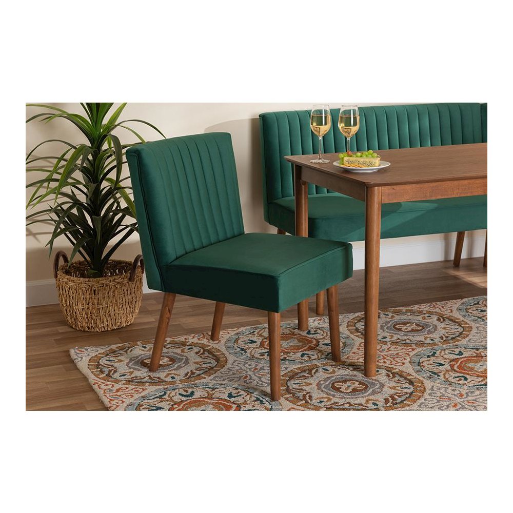 Emerald Green Velvet Upholstered and Walnut Brown Finished Wood Dining Chair. Picture 21
