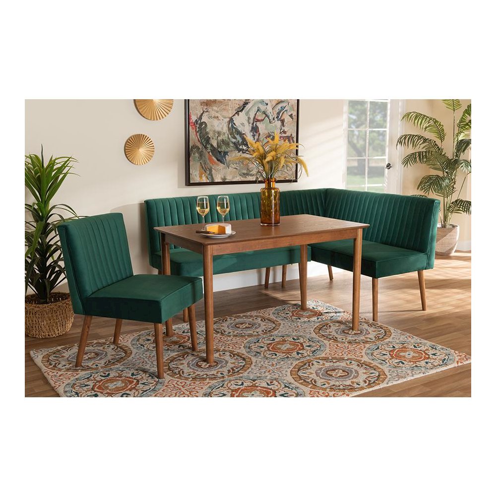 Walnut Brown Finished Wood 4-Piece Dining Nook Set. Picture 25