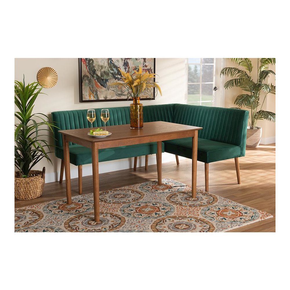 Walnut Brown Finished Wood 3-Piece Dining Nook Set. Picture 23