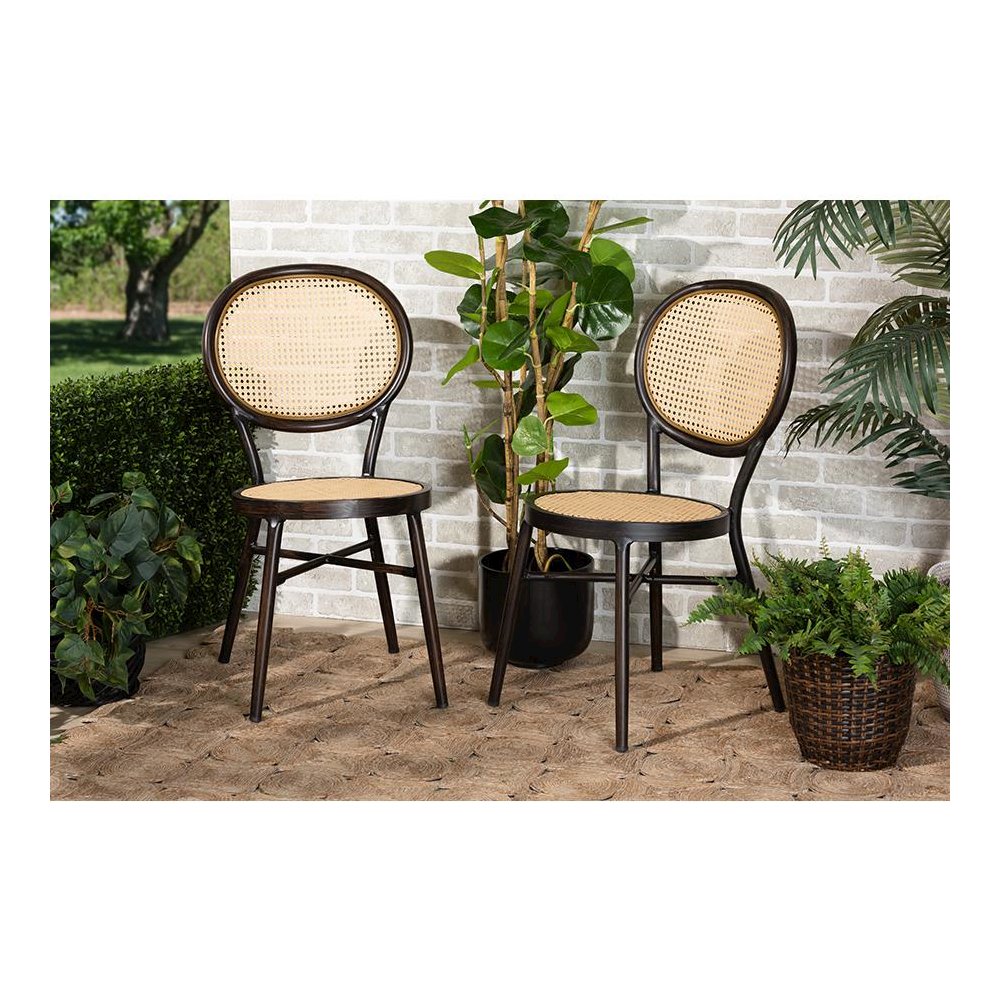 Dark Brown Finished Metal and Synthetic Rattan 2-Piece Outdoor Dining Chair Set. Picture 21