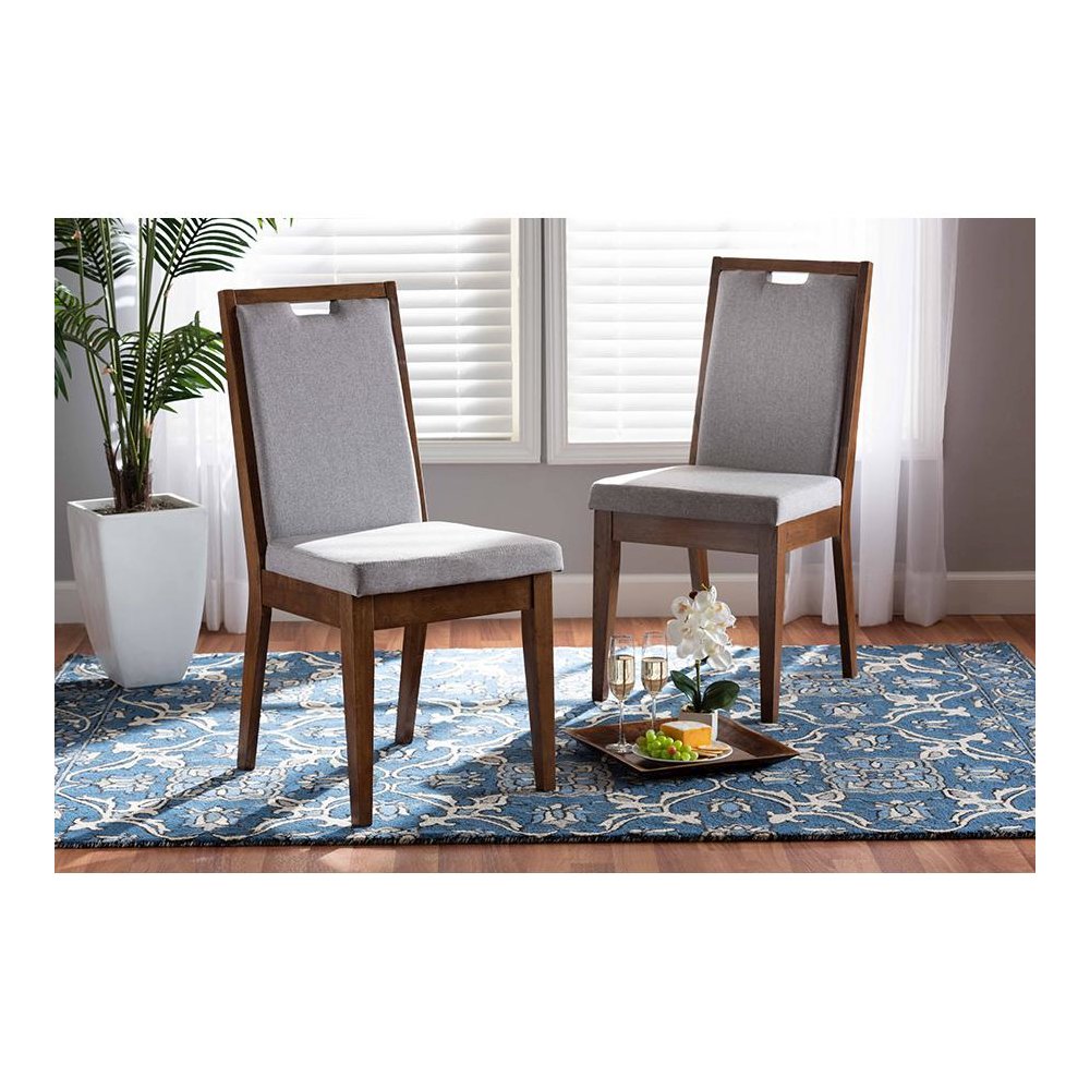Grey Fabric Upholstered and Walnut Brown Finished Wood 2-Piece Dining Chair Set. Picture 19