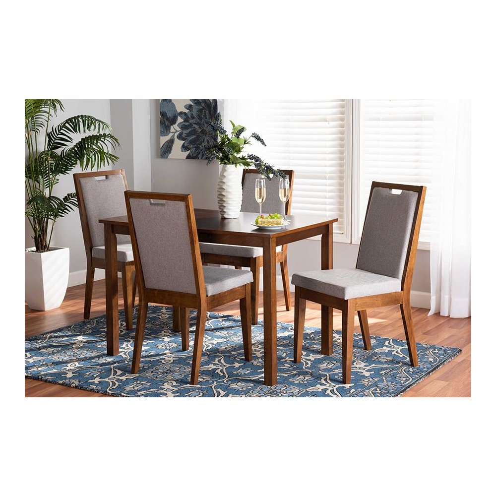 Grey Fabric Upholstered and Walnut Brown Finished Wood 5-Piece Dining Set. Picture 21