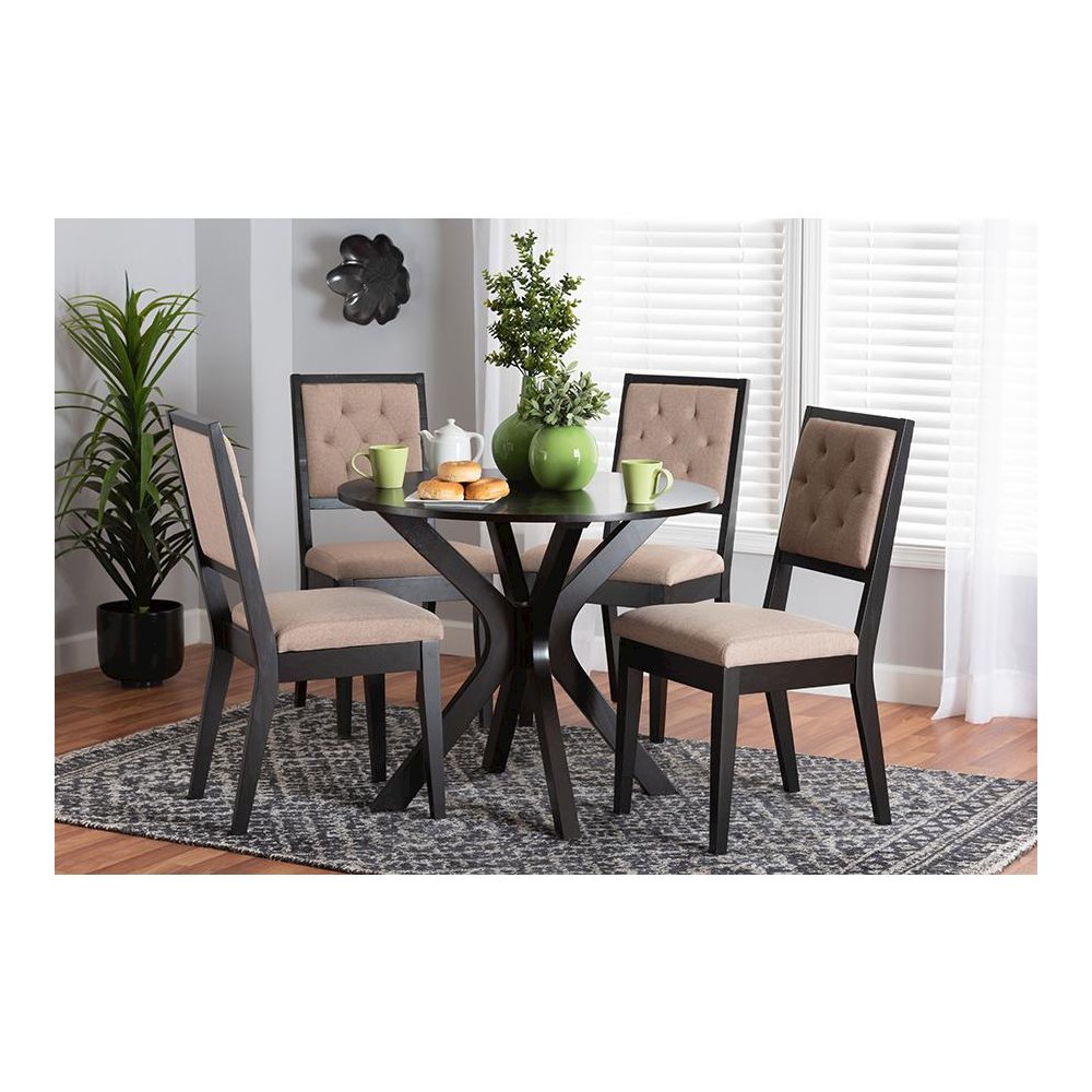 Mana Modern Sand Fabric and Dark Brown Finished Wood 5-Piece Dining Set. Picture 21