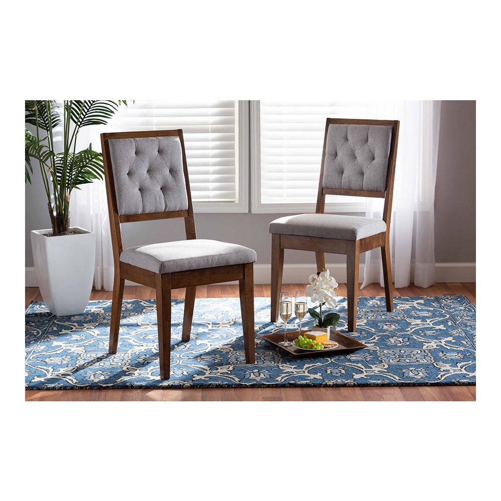 Grey Fabric Upholstered and Walnut Brown Finished Wood 2-Piece Dining Chair Set. Picture 19