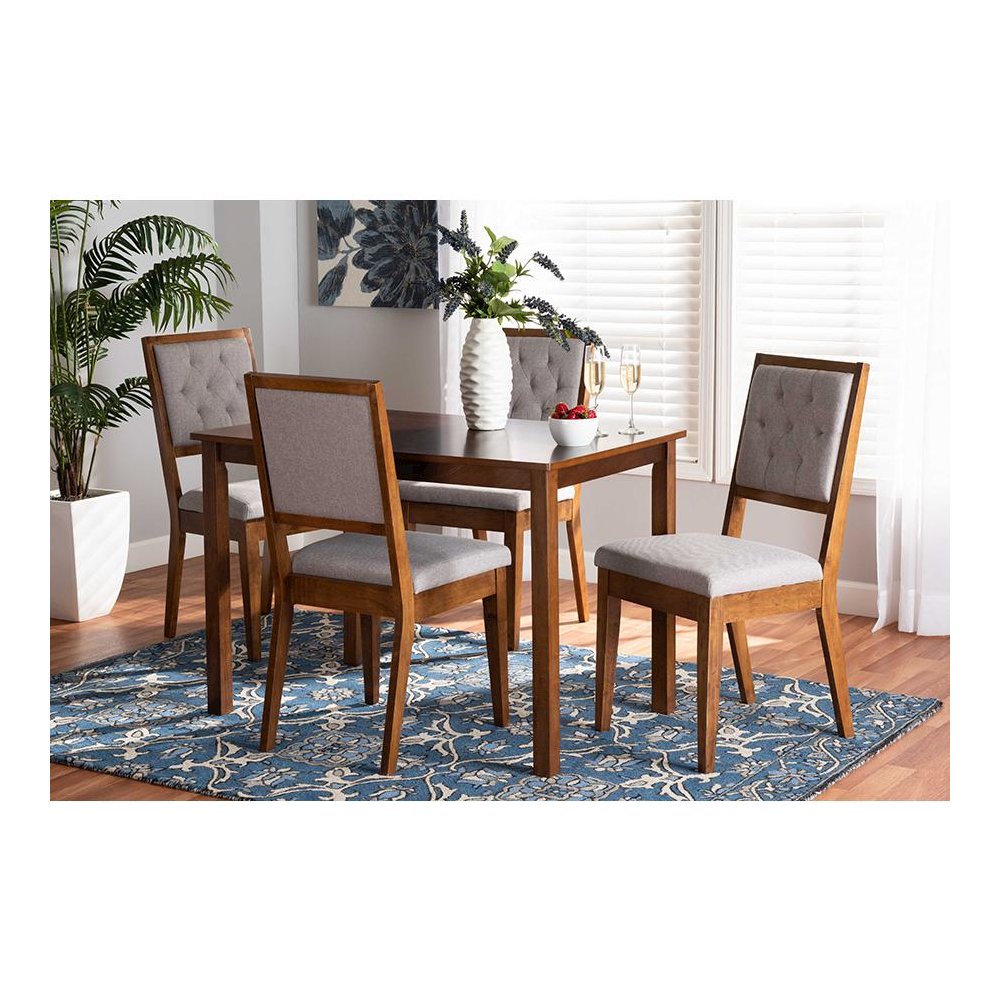 Grey Fabric Upholstered and Walnut Brown Finished Wood 5-Piece Dining Set. Picture 21