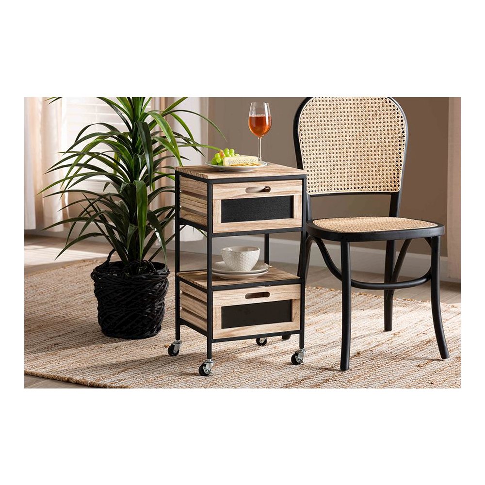 Industrial Oak Brown Finished Wood and Black Metal 2-Drawer End Table. Picture 19