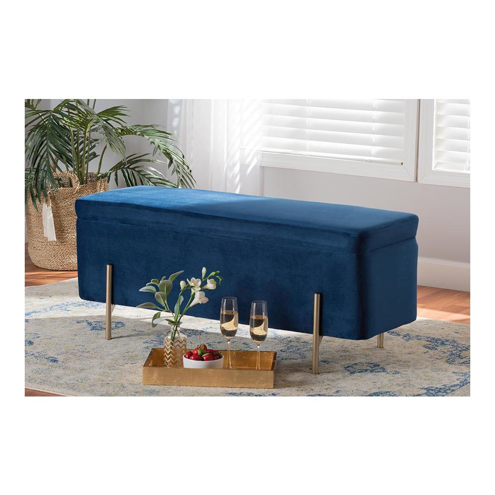Gold Finished Metal Storage Bench. Picture 23