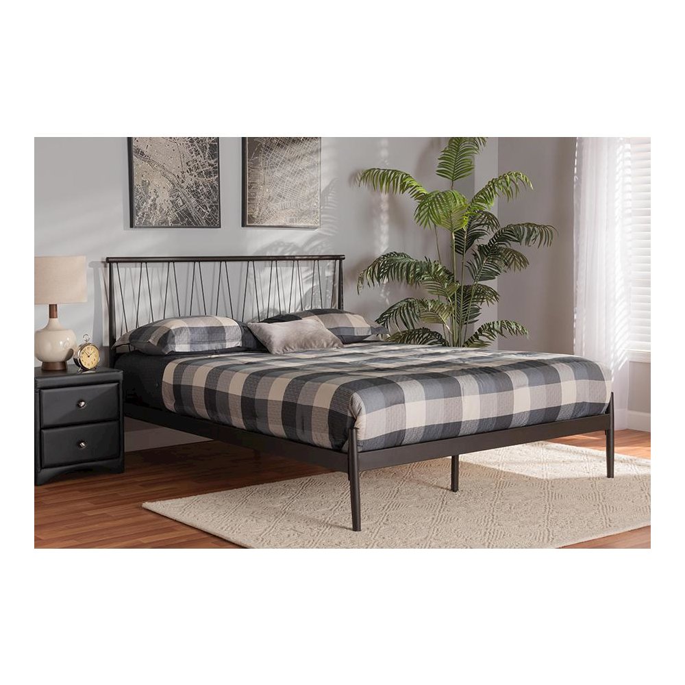Samir Modern Industrial Black Bronze Finished Metal Full Size Platform Bed. Picture 21