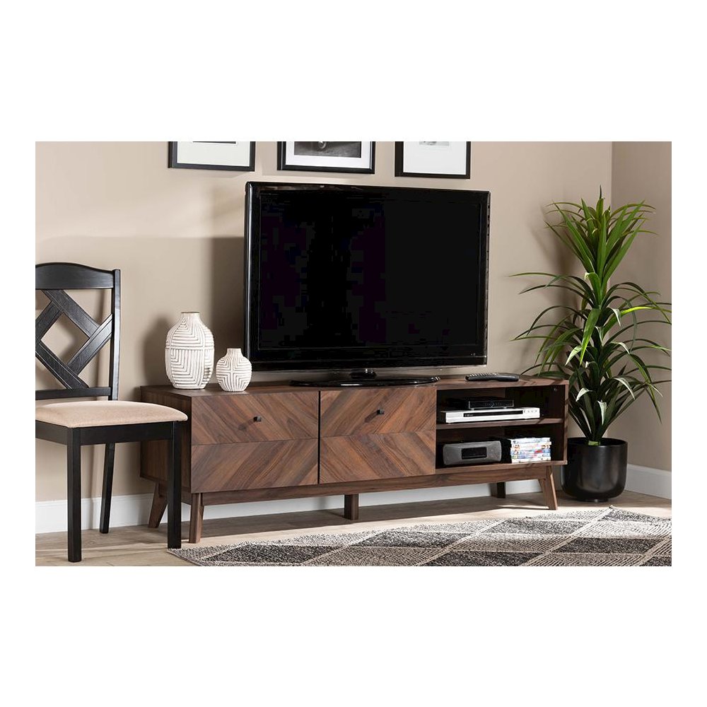 Baxton Studio Hartman Mid-Century Modern Walnut Brown Finished Wood TV Stand. Picture 21