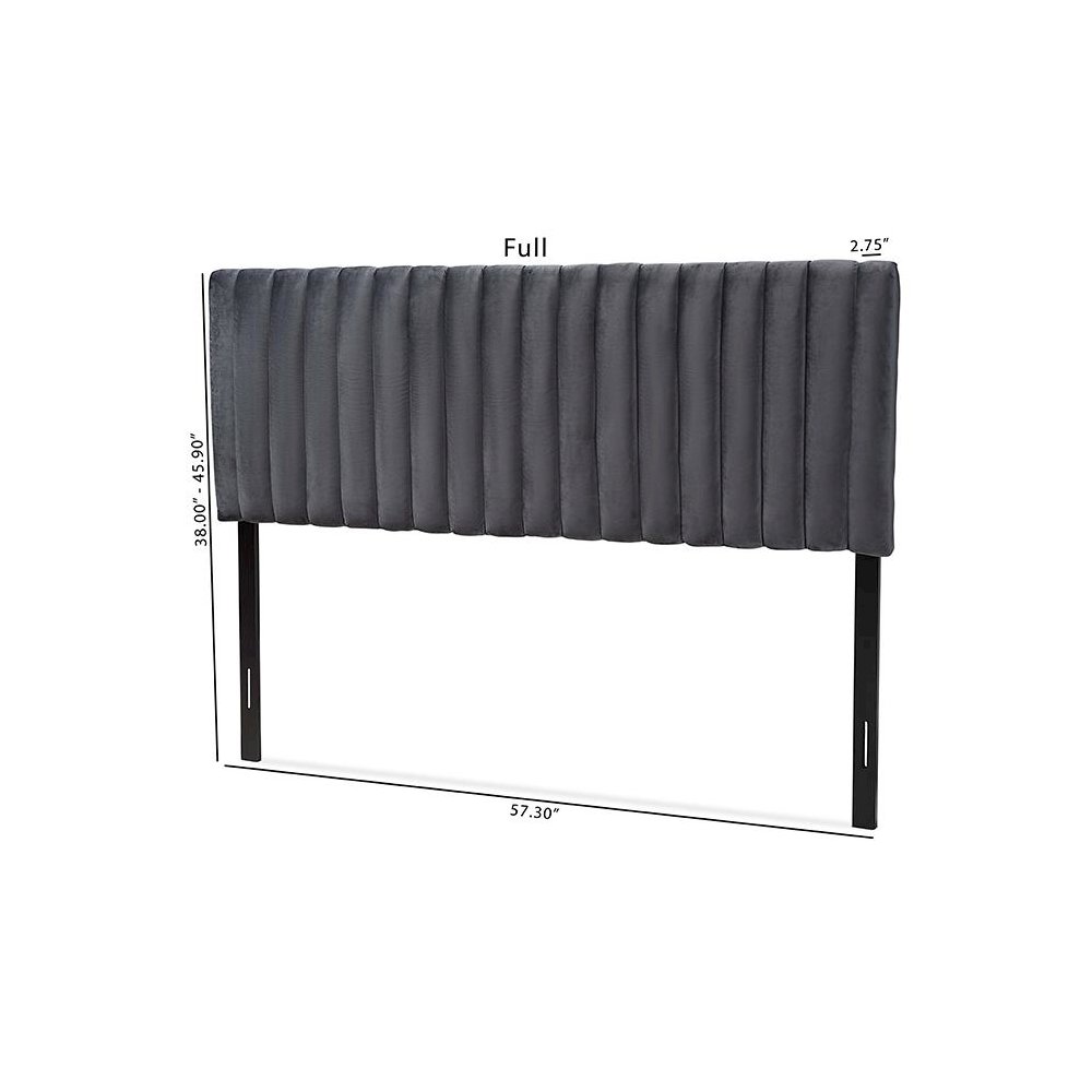 Grey Velvet Fabric Upholstered and Dark Brown Finished Wood King Size Headboard. Picture 6
