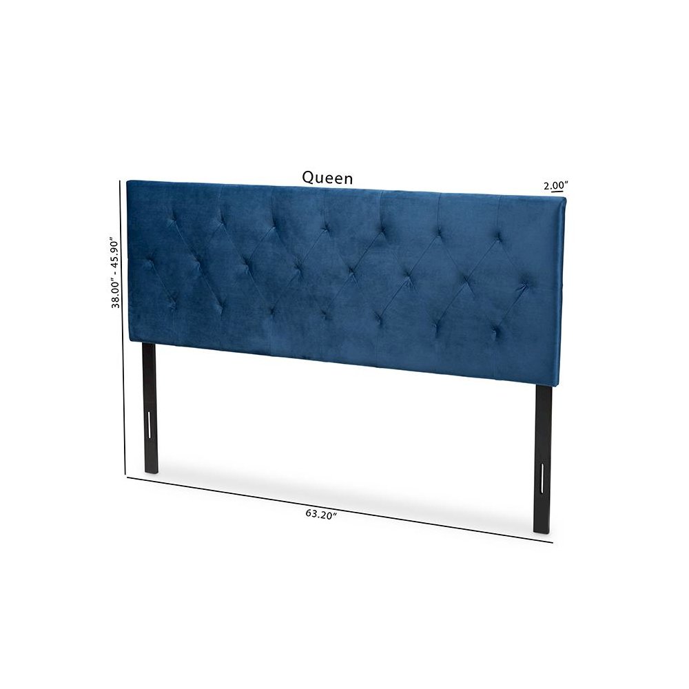 Navy Blue Velvet Fabric Upholstered Queen Size Headboard. Picture 7