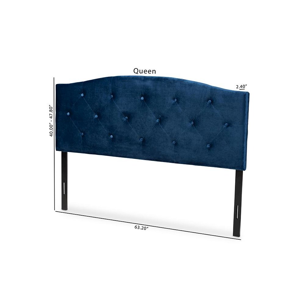 Navy Blue Velvet Fabric Upholstered Queen Size Headboard. Picture 7