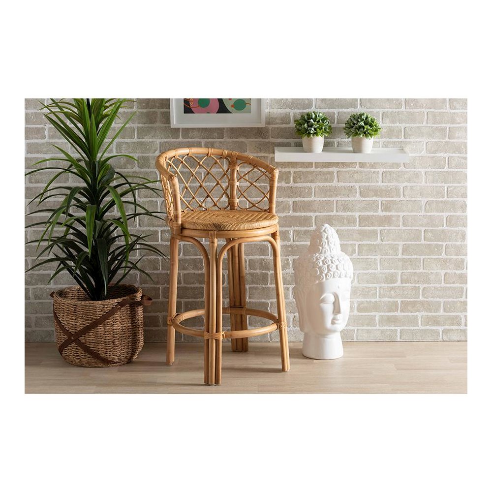 bali & pari Orchard Modern Bohemian Natural Brown Rattan Counter Stool. Picture 21