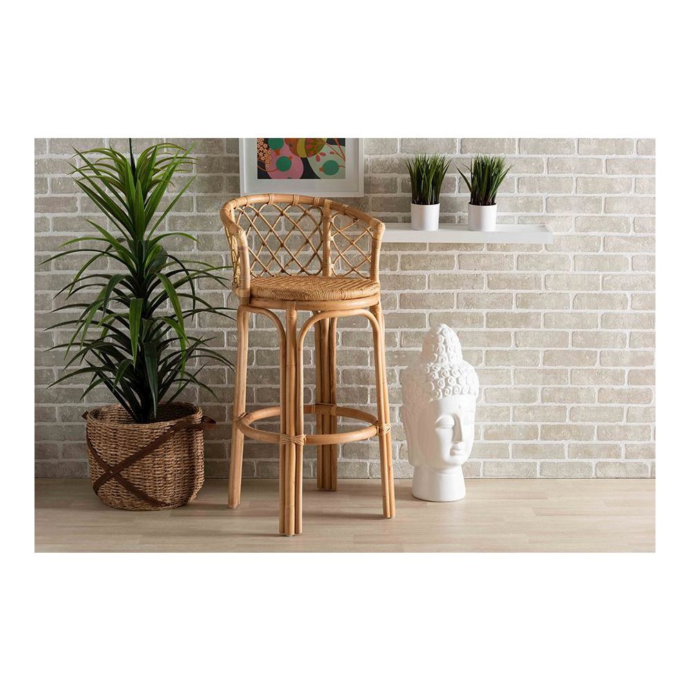 bali & pari Orchard Modern Bohemian Natural Brown Rattan Bar Stool. Picture 21