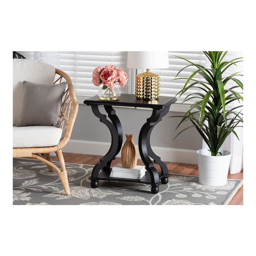 Baxton Studio Cianna Classic and Traditional Black Wood End Table. Picture 19