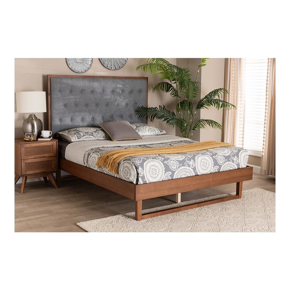 Walnut Brown Finished Wood King Size Platform Bed. Picture 23