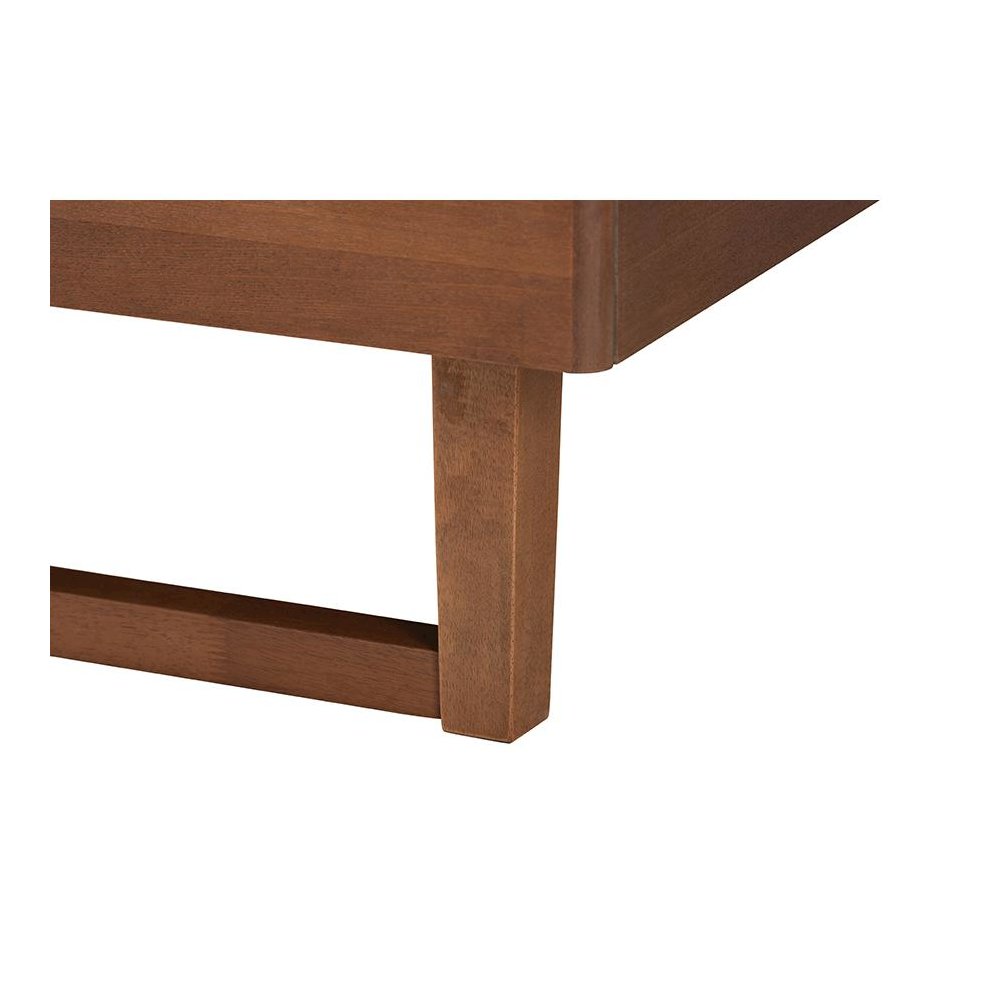 Grey Fabric and Walnut Brown Wood King Size Platform Bed. Picture 5