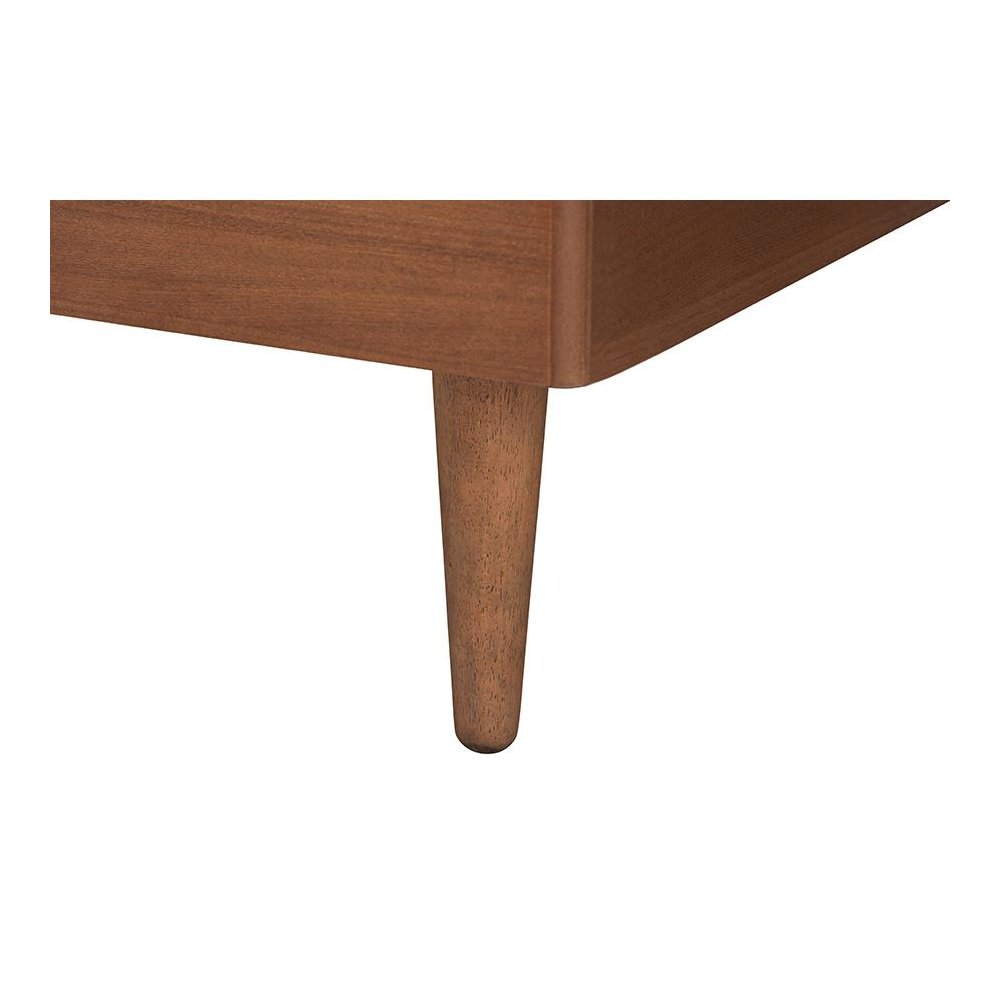 Grey Fabric and Walnut Brown Wood King Size Platform Bed. Picture 5