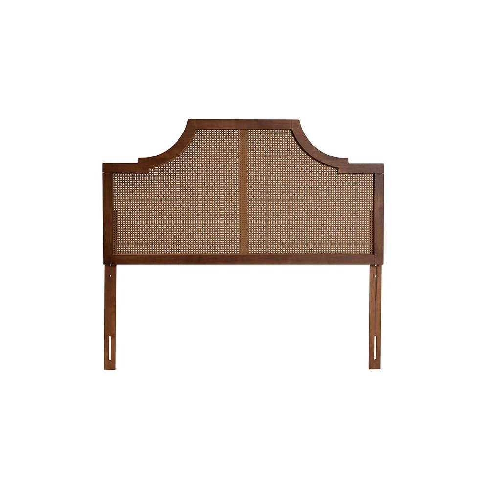 Ash Walnut Finished Wood and Rattan Queen Size Headboard. Picture 2