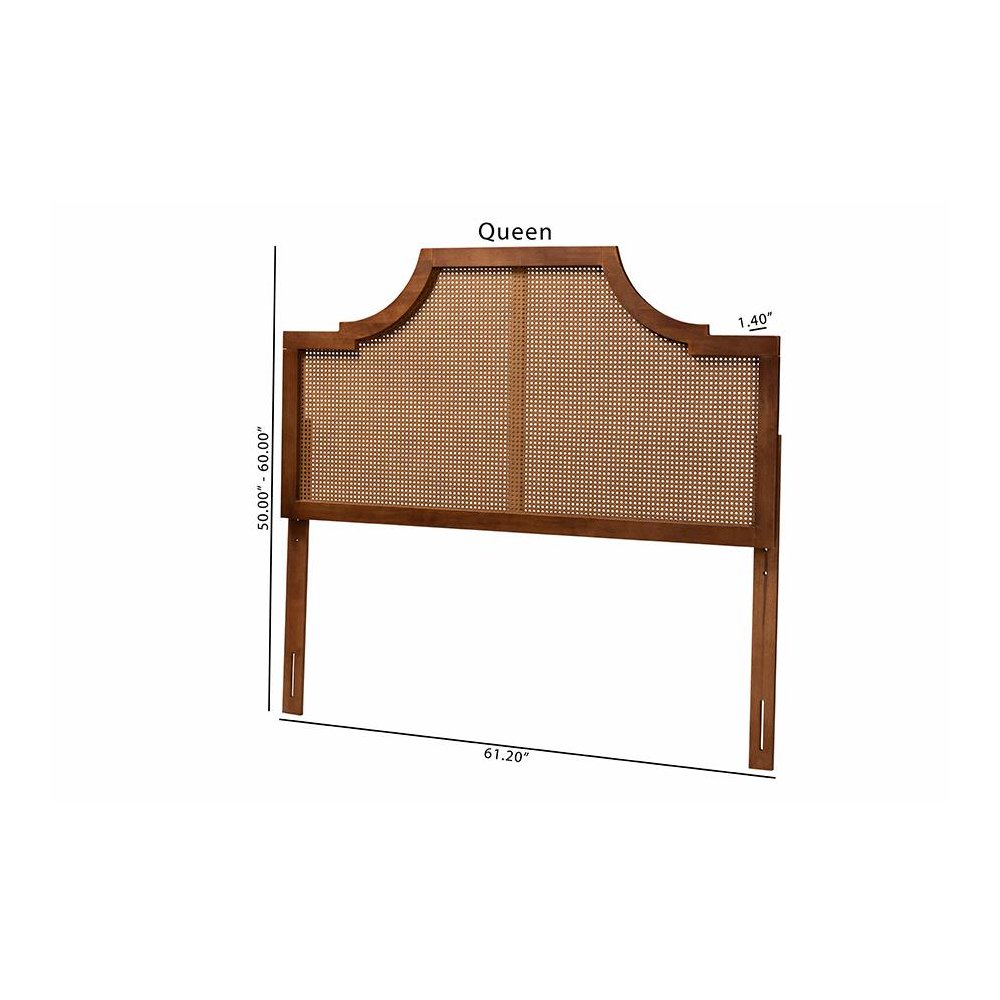 Ash Walnut Finished Wood and Rattan Queen Size Headboard. Picture 7