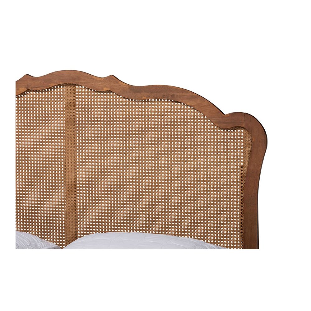 Latrell Mid-Century Walnut Brown Wood and Rattan King Size Storage Bed. Picture 6