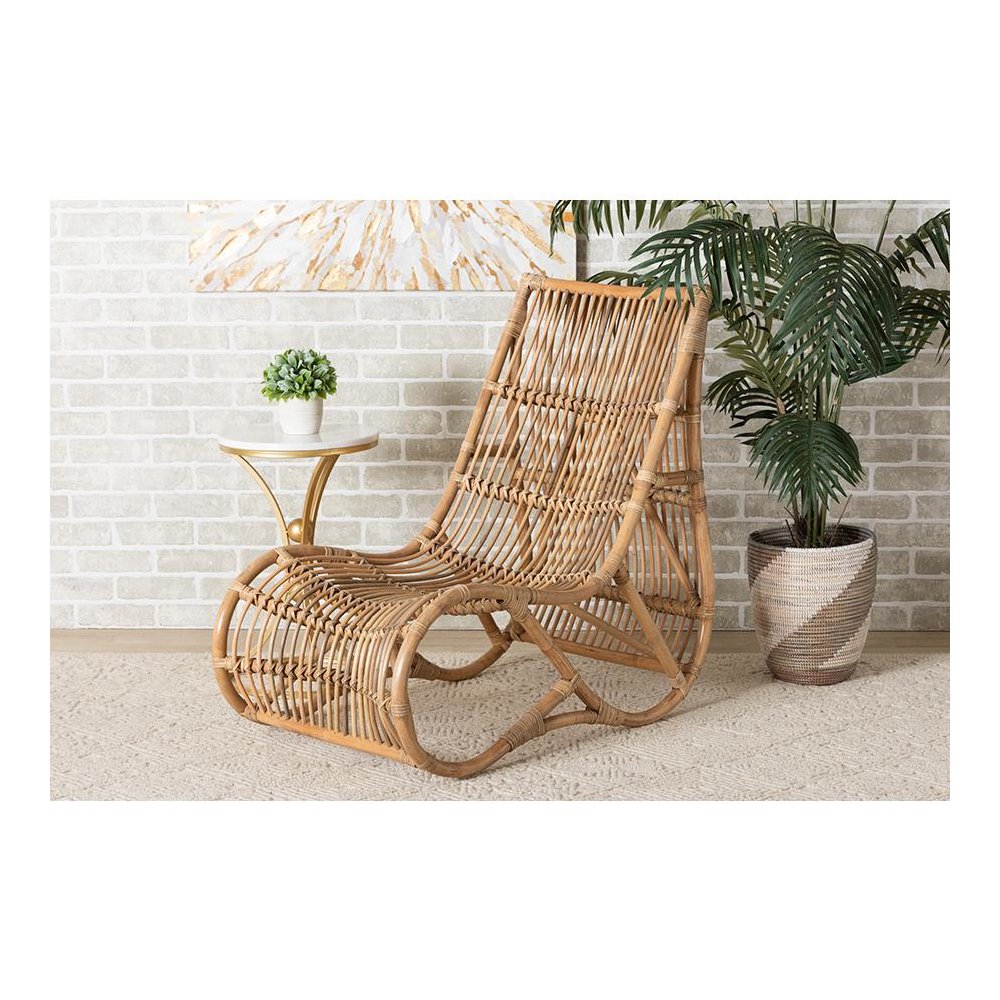 bali & pari Genera Modern Bohemian Natural Rattan Lounge Chair. Picture 21