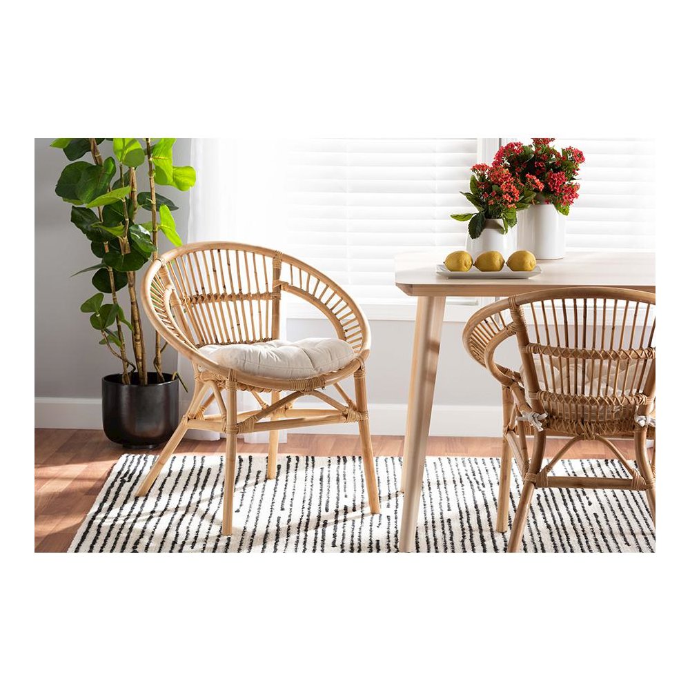 bali & pari Adrina Modern Bohemian Natural Brown Rattan Dining Chair. Picture 21
