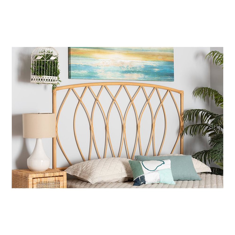Bohemian Natural Brown Rattan Queen Size Wall-mount Headboard. Picture 15